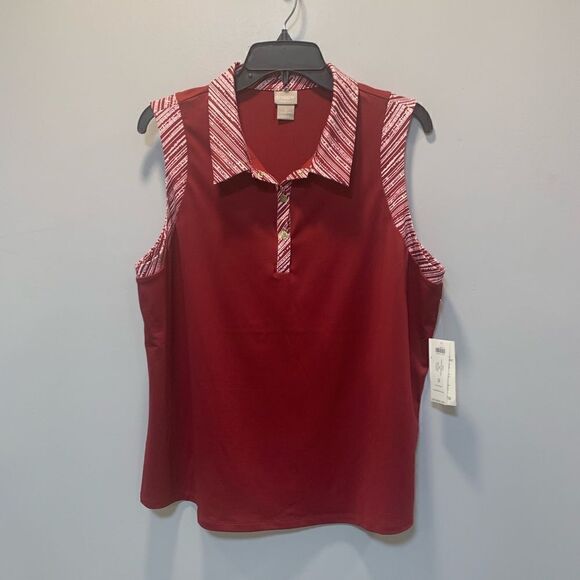 NWT Chicos zenergy sleeveless piped polo tank Deep Cherry 570292231 size… - Picture 3 of 12
